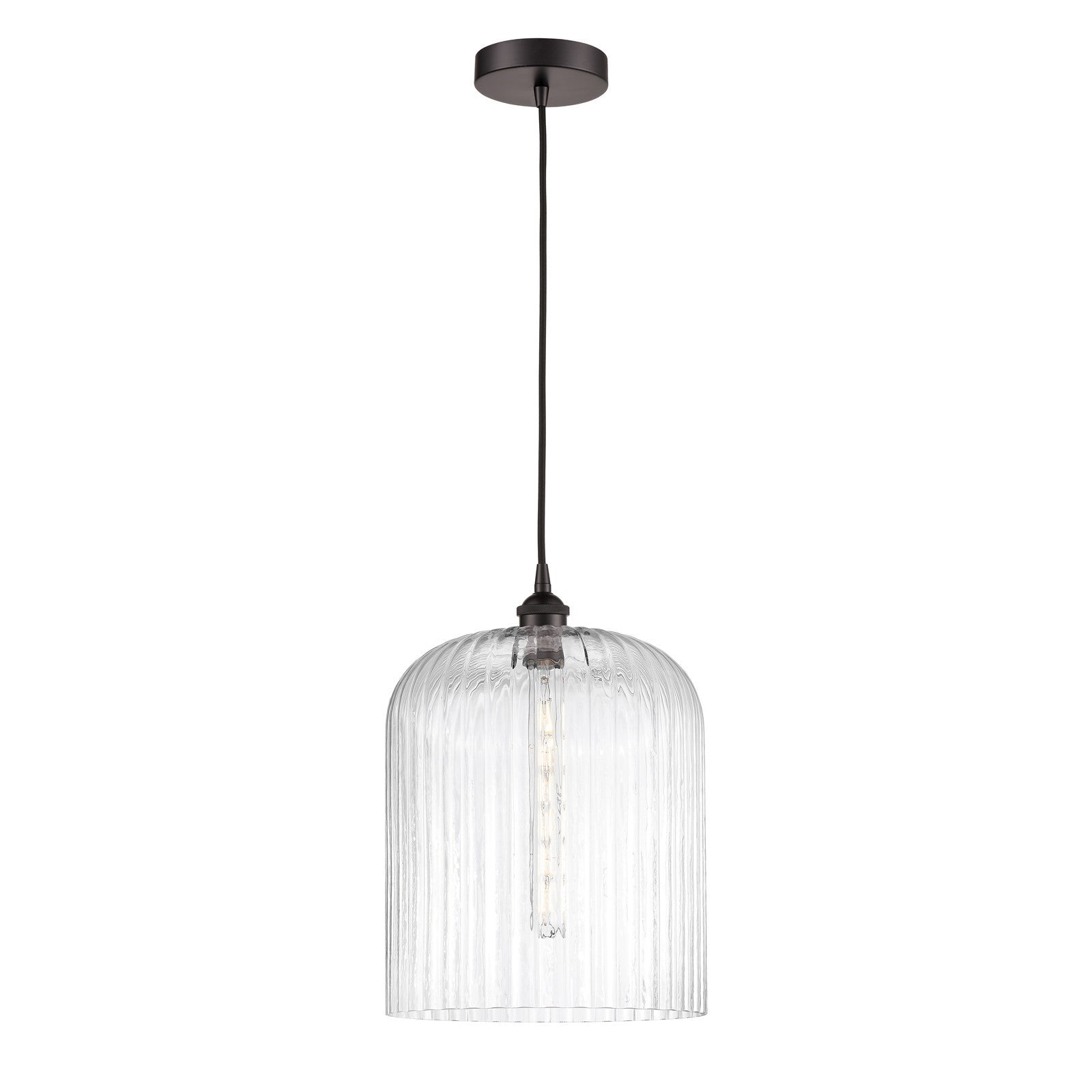 Innovations Bridal Veil 5in 1-Light Mini Pendant | Industrial Oil Rubbed Bronze Steel and Clear Ribbed Glass | Kitchen Island | Model 616-1P-OB-G559-12CL