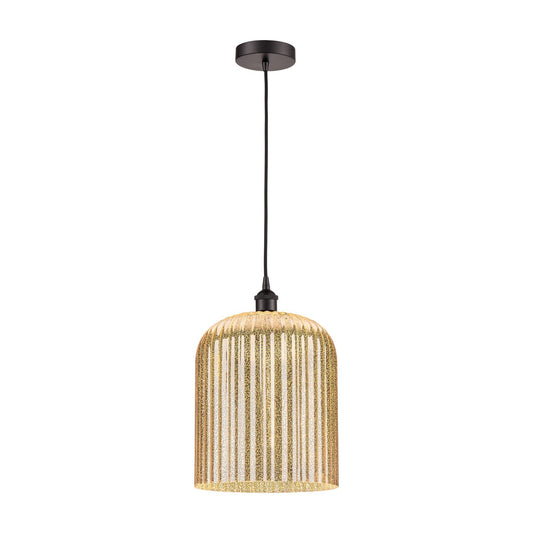 Innovations Bridal Veil 5in 1-Light Mini Pendant | Industrial Oil Rubbed Bronze Steel and Mercury Ribbed Glass | Kitchen | Model 616-1P-OB-G559-12ME