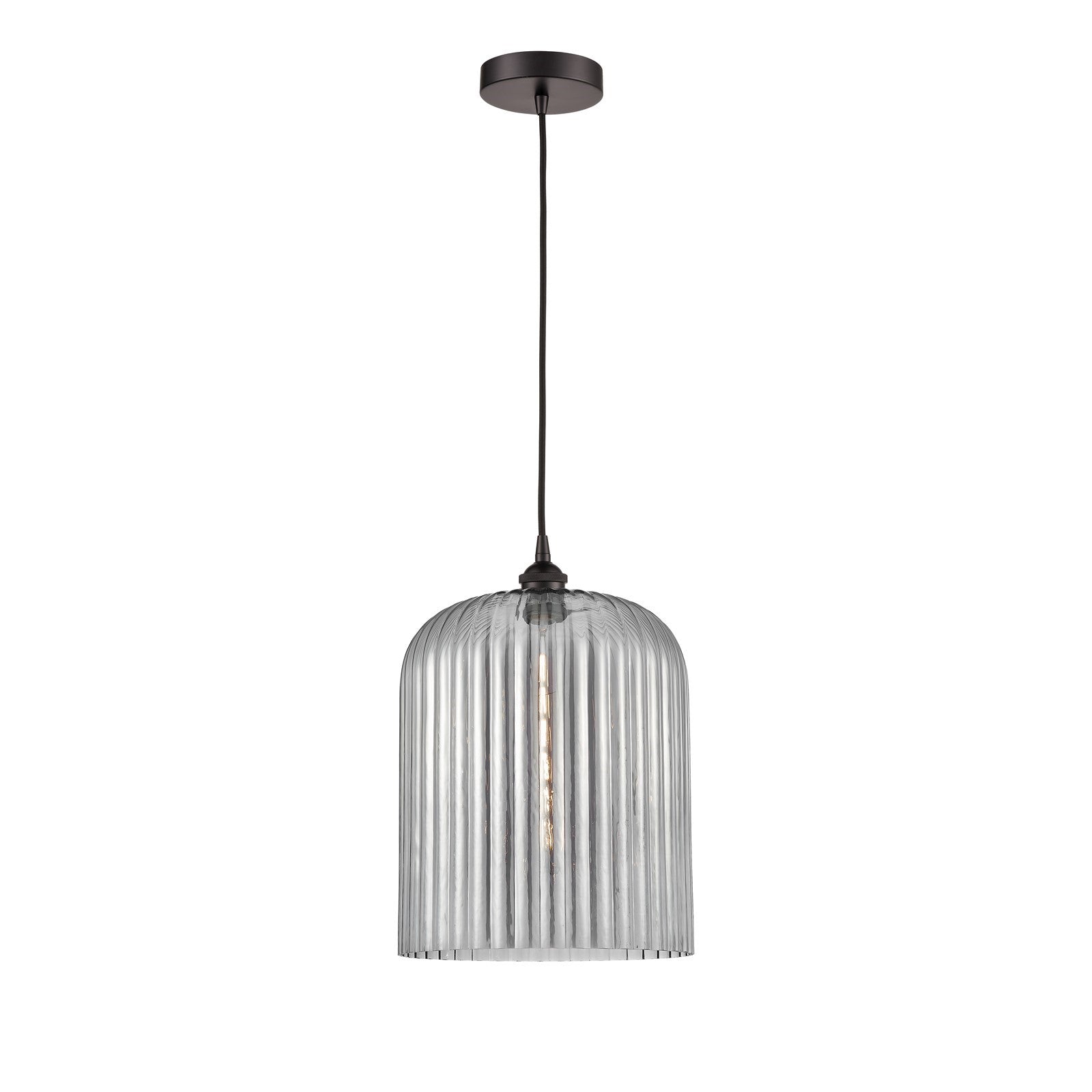 Innovations Bridal Veil 5in 1-Light Mini Pendant | Industrial Oil Rubbed Bronze Steel and Light Smoke Ribbed Glass | Kitchen | Model 616-1P-OB-G559-12SM