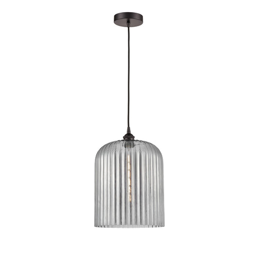 Innovations Bridal Veil 5in 1-Light Mini Pendant | Industrial Oil Rubbed Bronze Steel and Light Smoke Ribbed Glass | Kitchen | Model 616-1P-OB-G559-12SM