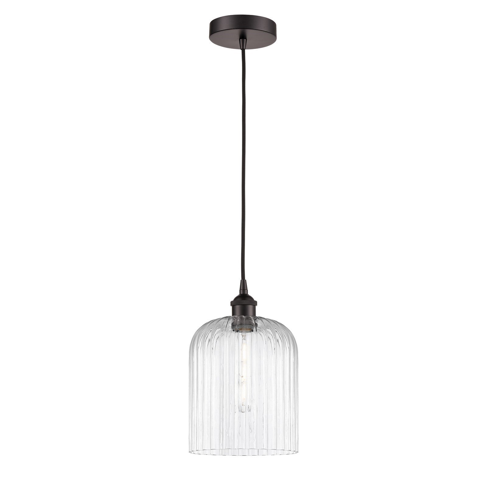 Innovations Bridal Veil 5in 1-Light Mini Pendant | Industrial Oil Rubbed Bronze Steel and Clear Ribbed Glass | Kitchen Island & | Model 616-1P-OB-G559-8CL