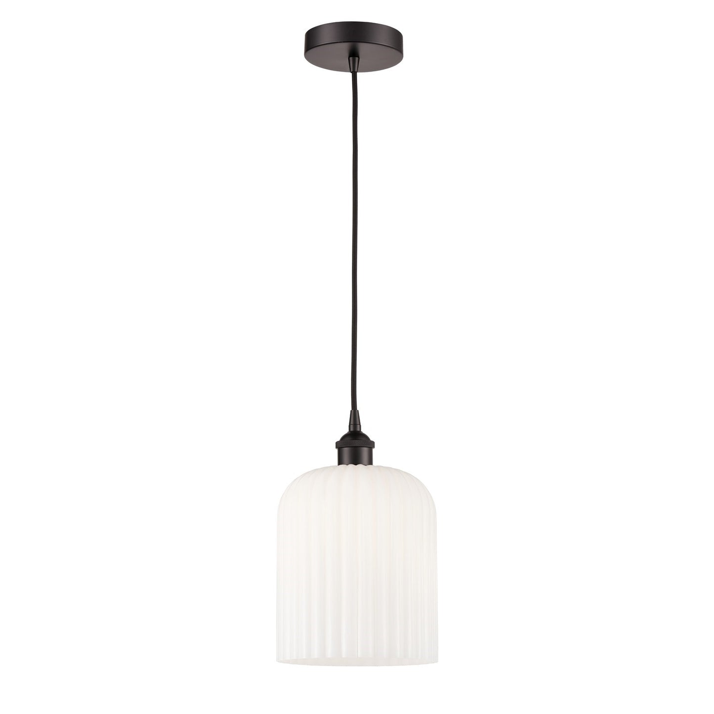 Innovations Bridal Veil 5in 1-Light Mini Pendant | Industrial Oil Rubbed Bronze Steel and Gloss White Ribbed Glass | Kitchen | Model 616-1P-OB-G559-8GWH