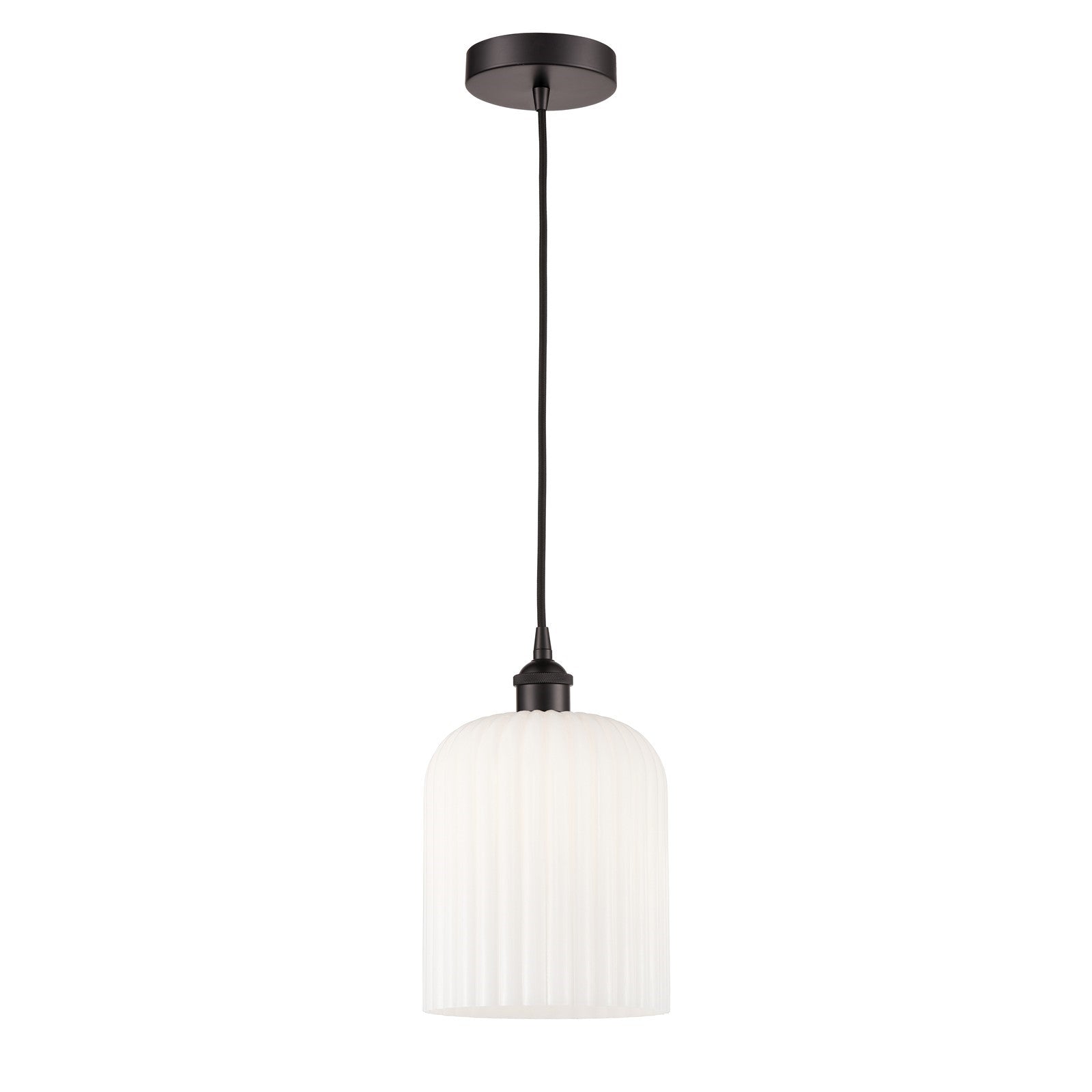 Innovations Bridal Veil 5in 1-Light Mini Pendant | Industrial Oil Rubbed Bronze Steel and Gloss White Ribbed Glass | Kitchen | Model 616-1P-OB-G559-8GWH