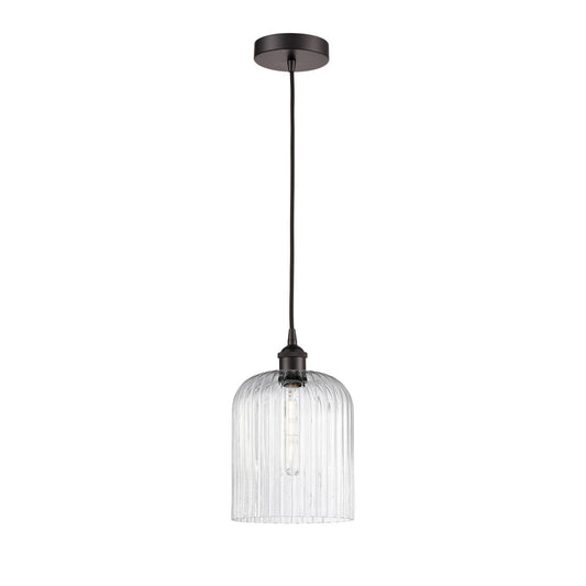 Innovations Bridal Veil 5in 1-Light Mini Pendant | Industrial Oil Rubbed Bronze Steel and Seedy Ribbed Glass | Kitchen Island | Model 616-1P-OB-G559-8SDY