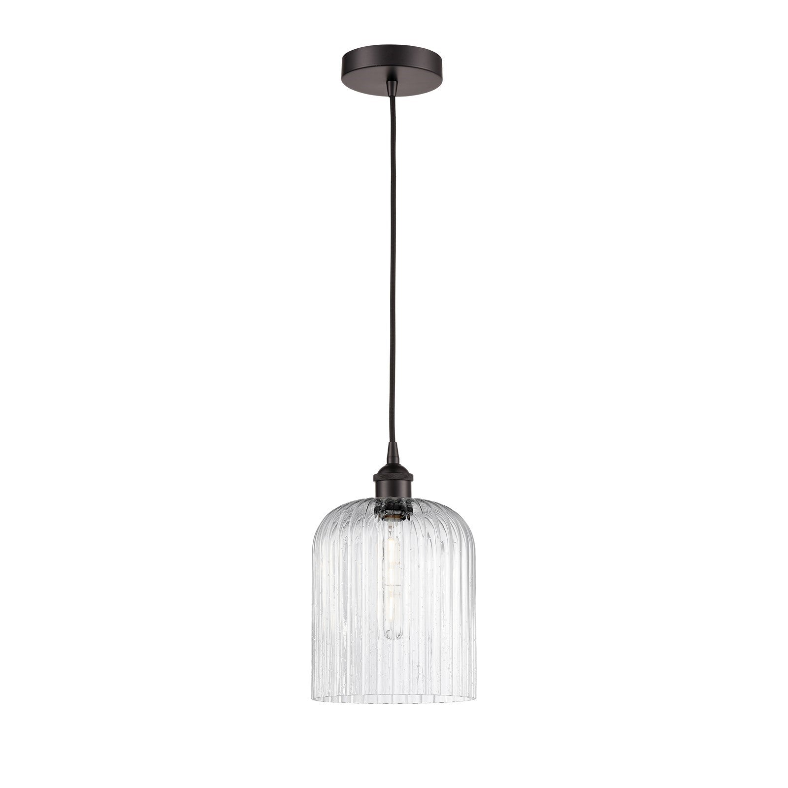 Innovations Bridal Veil 5in 1-Light Mini Pendant | Industrial Oil Rubbed Bronze Steel and Seedy Ribbed Glass | Kitchen Island | Model 616-1P-OB-G559-8SDY