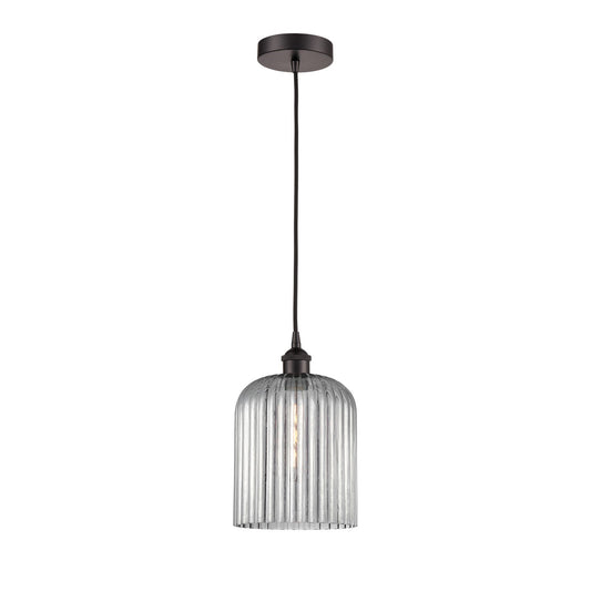 Innovations Bridal Veil 5in 1-Light Mini Pendant | Art Nouveau Oil Rubbed Bronze and Light Smoke Ribbed Glass | Kitchen Island | Model 616-1P-OB-G559-8SM