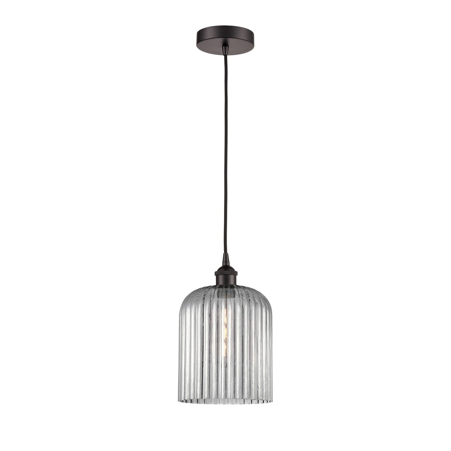 Innovations Bridal Veil 5in 1-Light Mini Pendant | Art Nouveau Oil Rubbed Bronze and Light Smoke Ribbed Glass | Kitchen Island | Model 616-1P-OB-G559-8SM