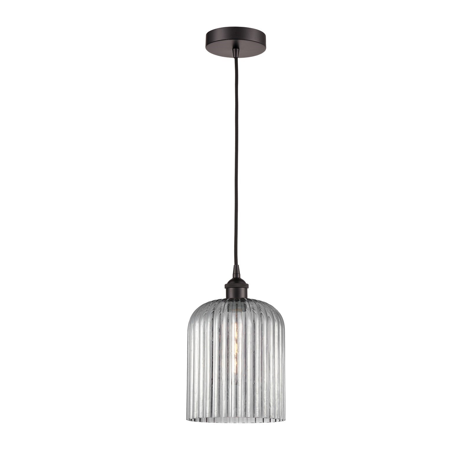 Innovations Bridal Veil 5in 1-Light Mini Pendant | Art Nouveau Oil Rubbed Bronze and Light Smoke Ribbed Glass | Kitchen Island | Model 616-1P-OB-G559-8SM