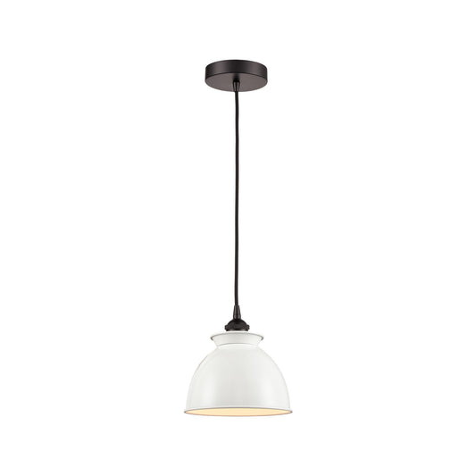 Innovations Adirondack 8.25in 1-Light Mini Pendant | Industrial Oil Rubbed Bronze Steel and Glossy White Metal Shade | Kitchen | Model 616-1P-OB-M14-W