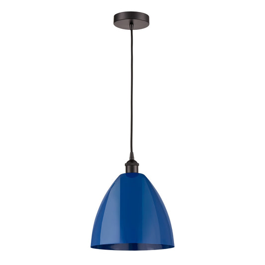 Innovations Plymouth 12in 1-Light Mini Pendant | Industrial Oil Rubbed Bronze Steel and Matte Blue Metal Shade | Kitchen | Model 616-1P-OB-MBD-12-BL-LED