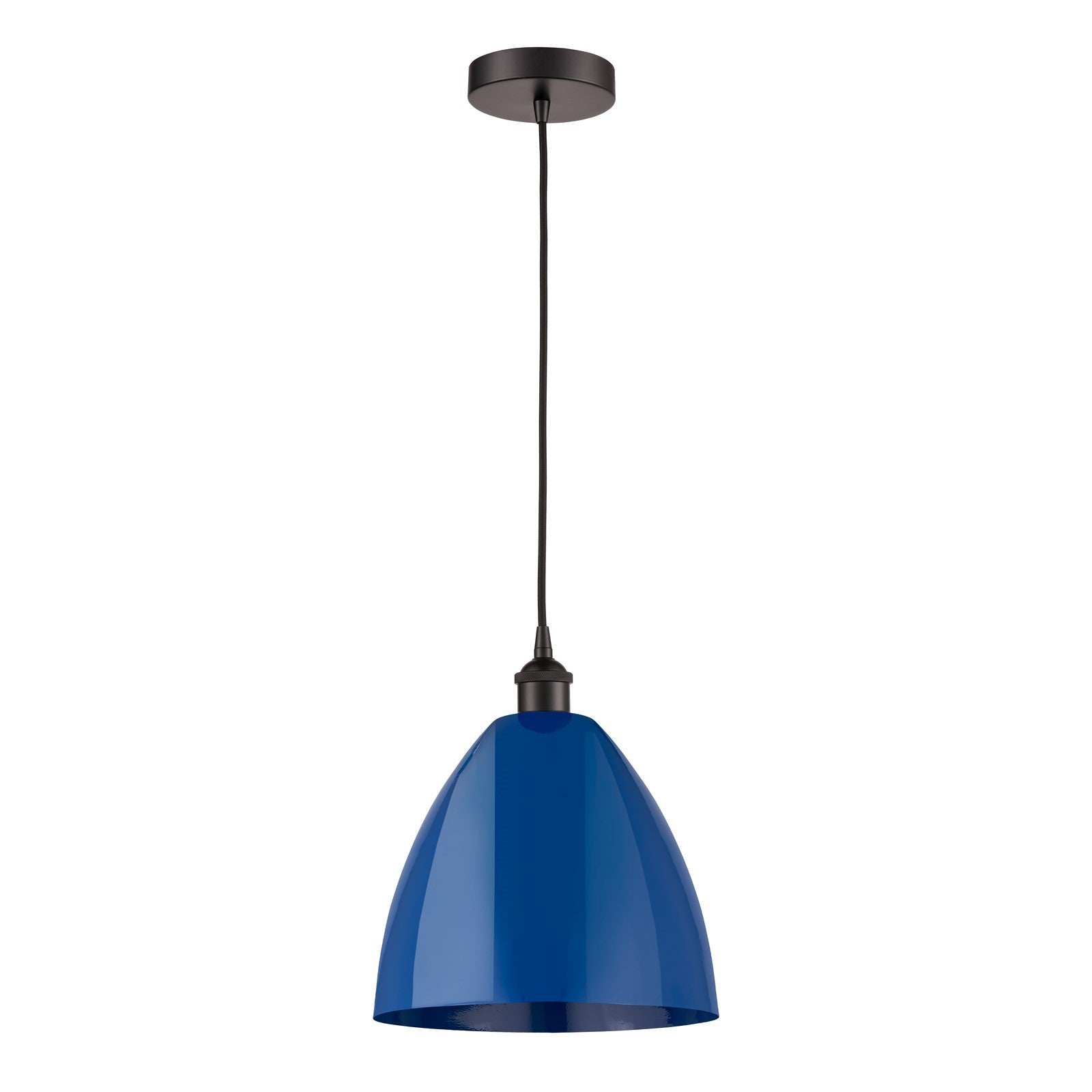 Innovations Plymouth 12in 1-Light Mini Pendant | Industrial Oil Rubbed Bronze Steel and Matte Blue Metal Shade | Kitchen | Model 616-1P-OB-MBD-12-BL-LED