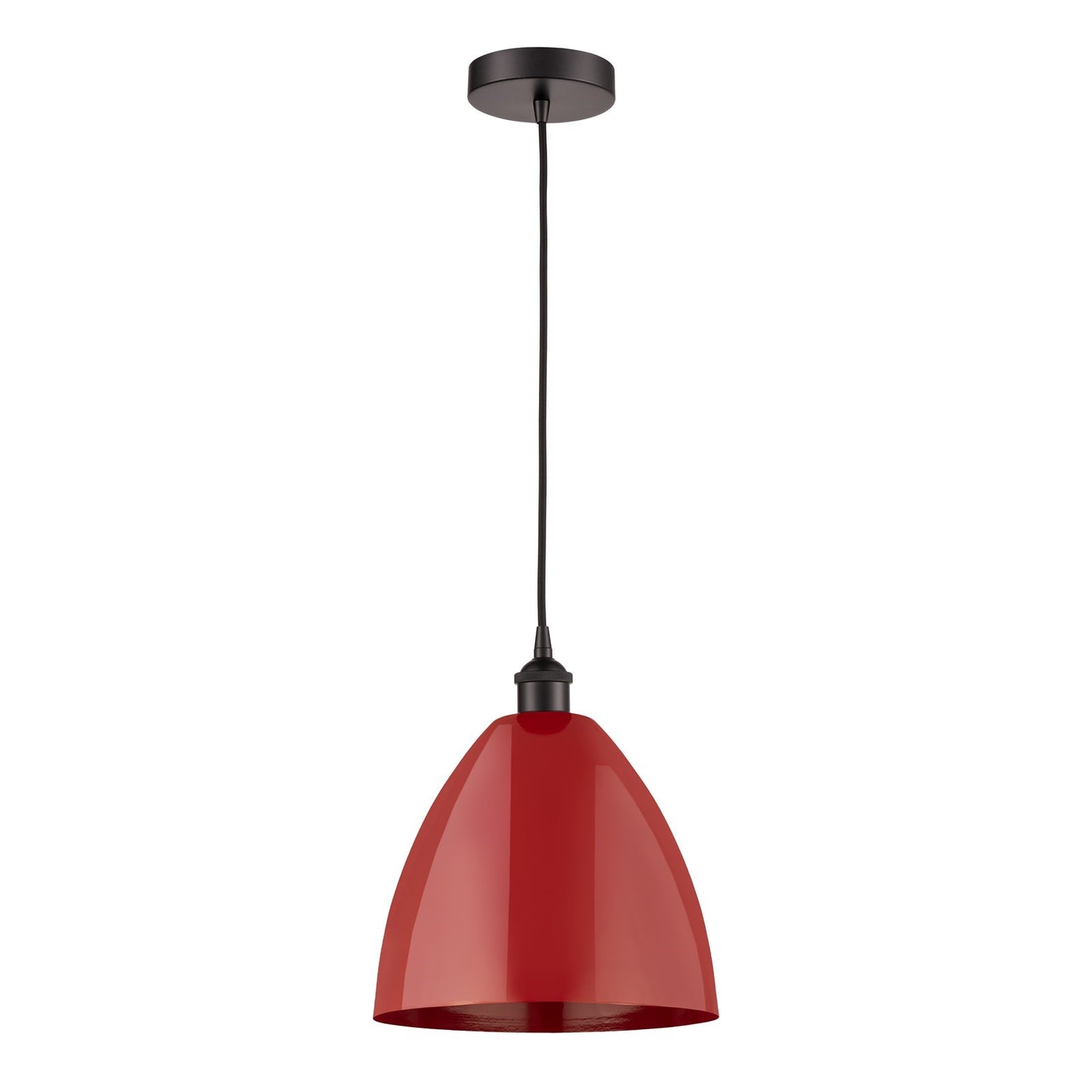 Innovations Plymouth 12in 1-Light Mini Pendant | Industrial Oil Rubbed Bronze Steel and Matte Red Metal | Kitchen Island & | Model 616-1P-OB-MBD-12-RD-LED