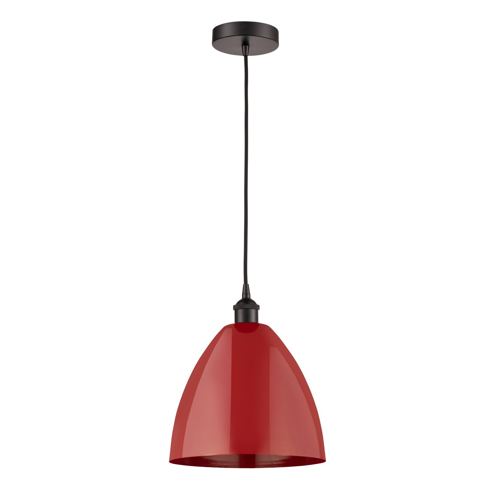 Innovations Plymouth 12in 1-Light Mini Pendant | Industrial Oil Rubbed Bronze Steel and Matte Red Metal | Kitchen Island & | Model 616-1P-OB-MBD-12-RD-LED