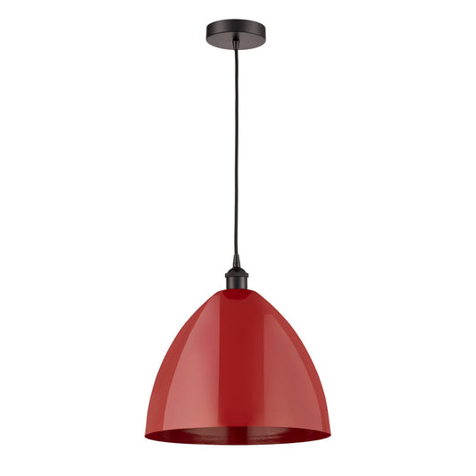 Innovations Plymouth 16in 1-Light Mini Pendant | Industrial Oil Rubbed Bronze Steel and Matte Red Metal Shade | Kitchen | Model 616-1P-OB-MBD-16-RD-LED