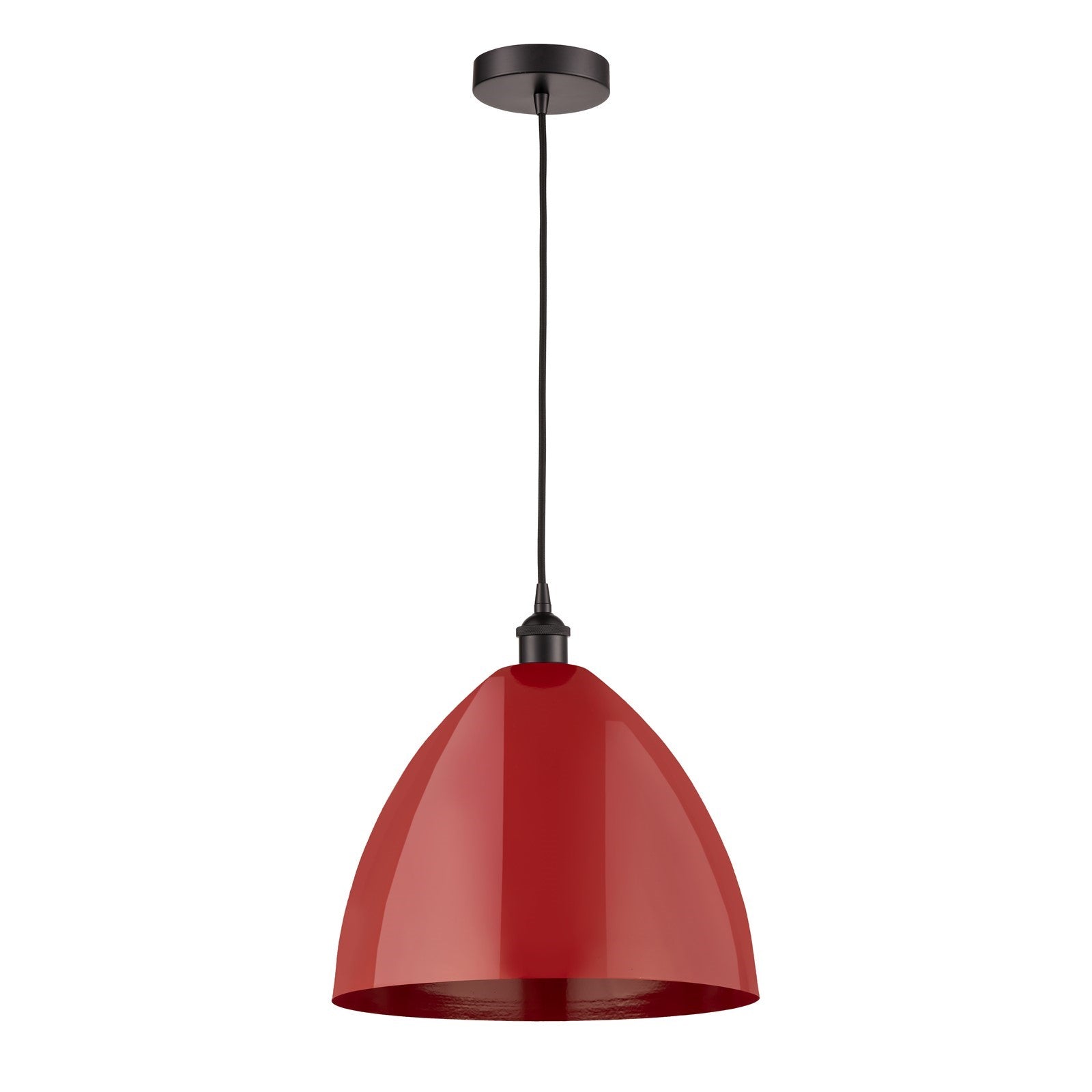 Innovations Plymouth 16in 1-Light Mini Pendant | Industrial Oil Rubbed Bronze Steel and Matte Red Metal Shade | Kitchen | Model 616-1P-OB-MBD-16-RD-LED