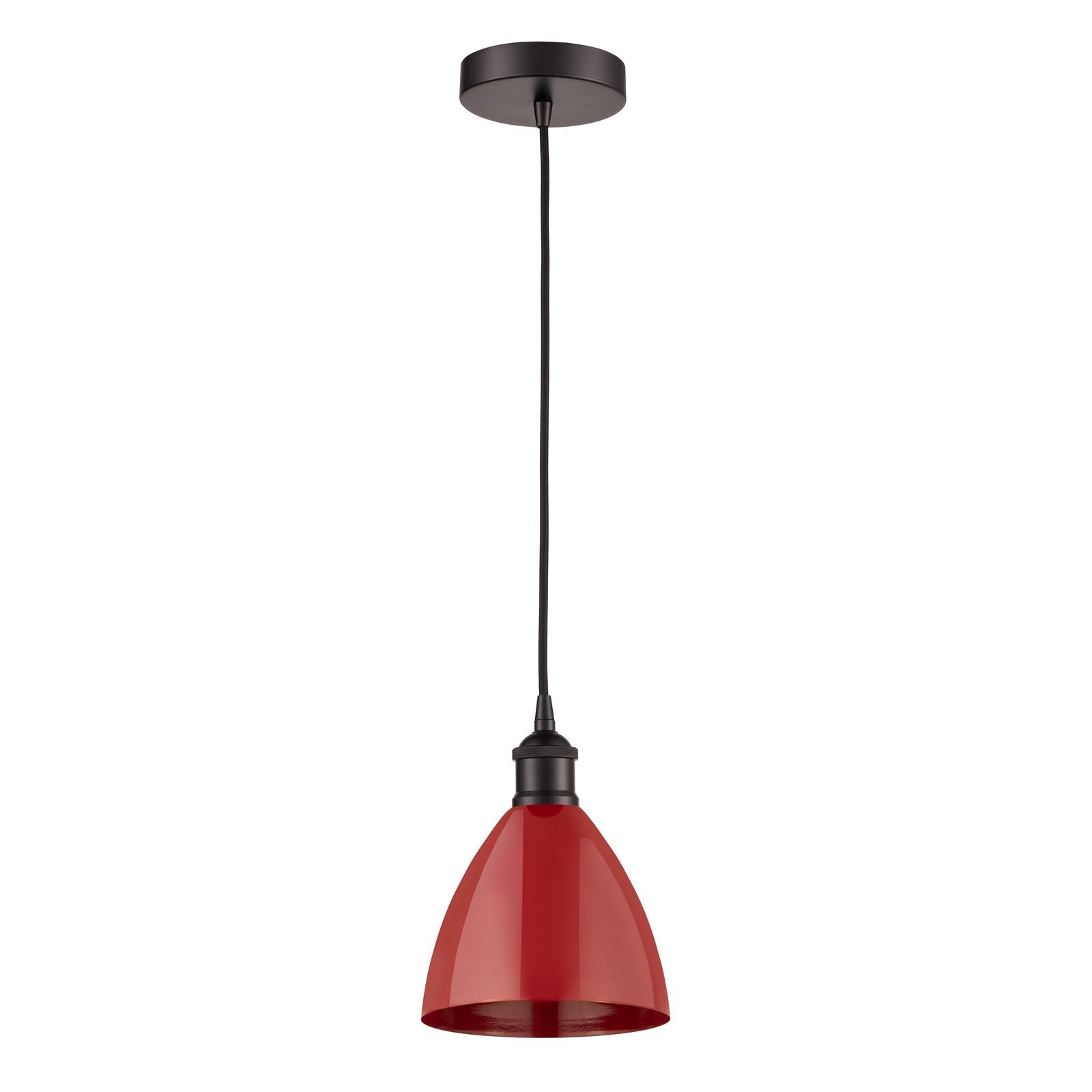 Innovations Plymouth 7.5in 1-Light Mini Pendant | Industrial Farmhouse Oil Rubbed Bronze and Matte Red Metal Shade | Model 616-1P-OB-MBD-75-RD-LED