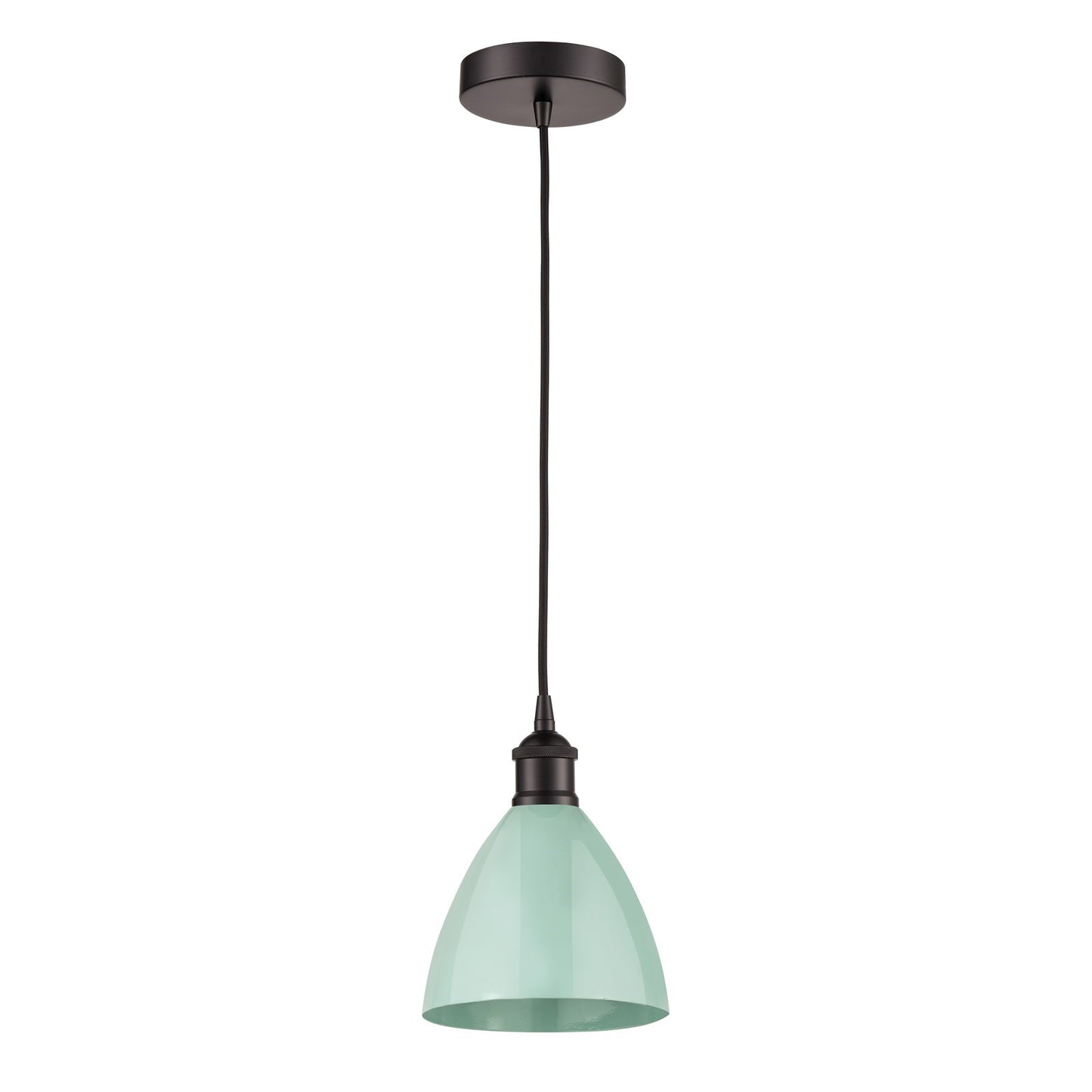 Innovations Plymouth 7.5in 1-Light Mini Pendant | Industrial Farmhouse Oil Rubbed Bronze Steel and Matte Seafoam Metal | Model 616-1P-OB-MBD-75-SF-LED