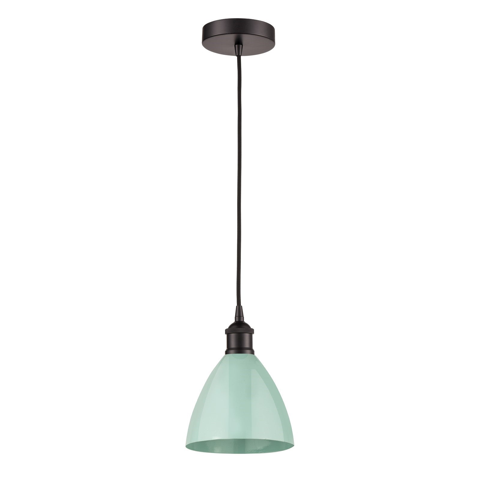 Innovations Plymouth 7.5in 1-Light Mini Pendant | Industrial Farmhouse Oil Rubbed Bronze Steel and Matte Seafoam Metal | Model 616-1P-OB-MBD-75-SF-LED