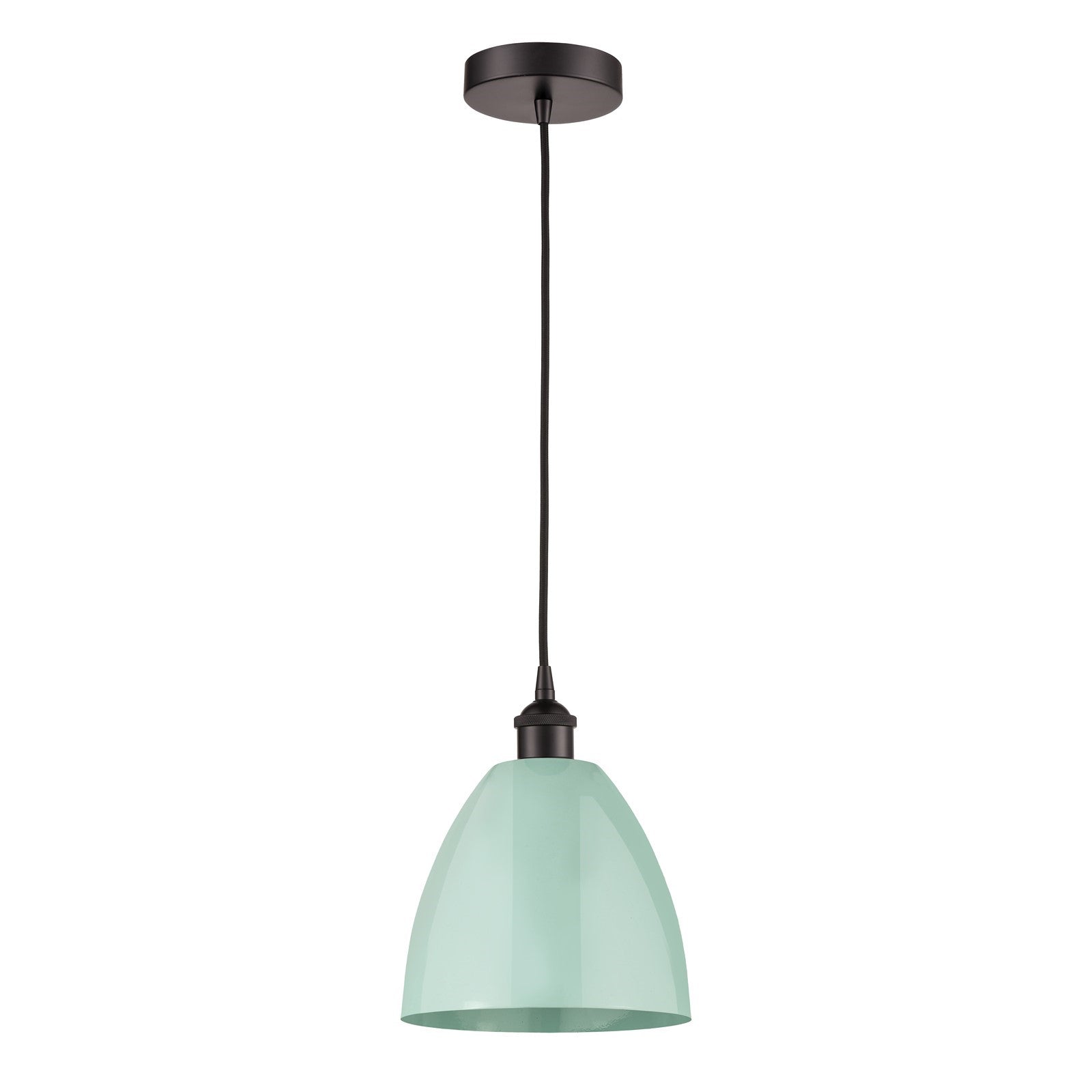 Innovations Plymouth 9in 1-Light Mini Pendant | Industrial Oil Rubbed Bronze Steel and Matte Seafoam Metal Shade | Kitchen | Model 616-1P-OB-MBD-9-SF-LED