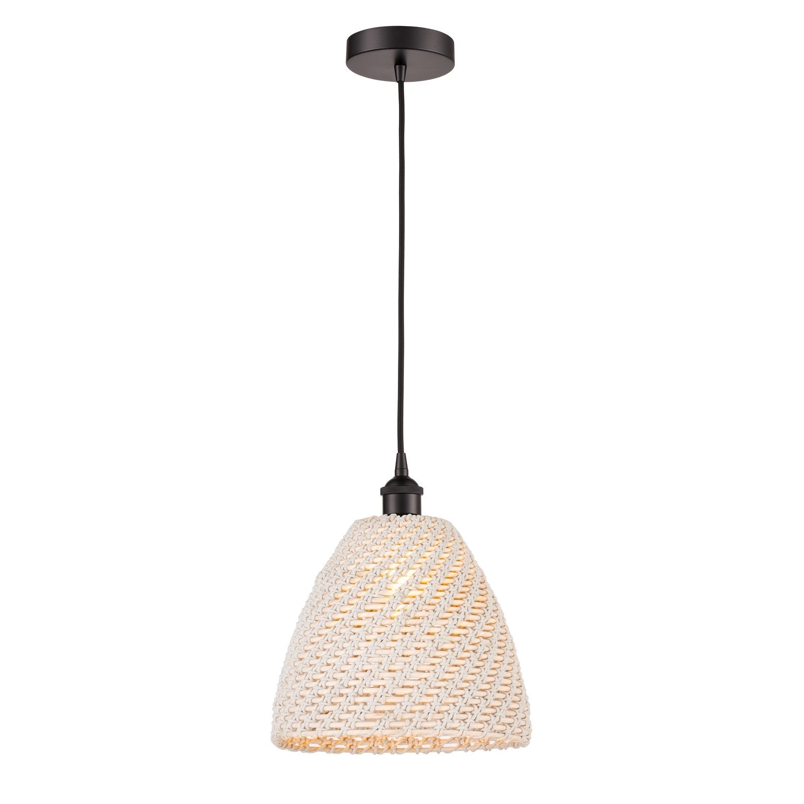 Innovations Bristol Natural 12in 1-Light Mini Pendant | Farmhouse Oil Rubbed Bronze Steel and Natural Fiber Dome Shade | Model 616-1P-OB-NBD-12-NAT