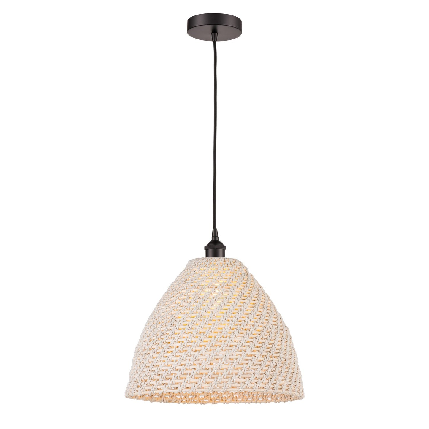Innovations Bristol Natural 16in 1-Light Mini Pendant | Farmhouse Oil Rubbed Bronze Steel and Natural Fiber Dome Shade | Model 616-1P-OB-NBD-16-NAT