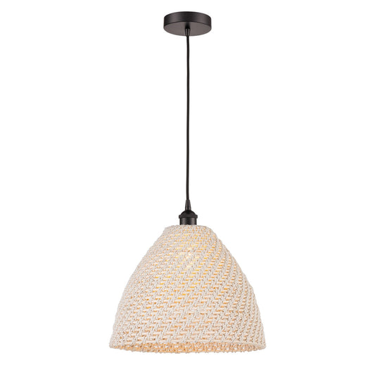 Innovations Bristol Natural 16in 1-Light Mini Pendant | Farmhouse Oil Rubbed Bronze Steel and Natural Fiber Dome Shade | Model 616-1P-OB-NBD-16-NAT