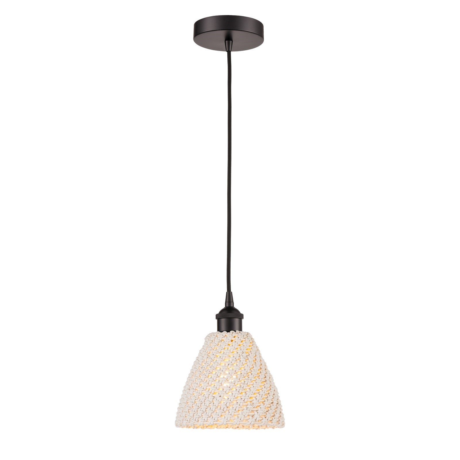 Innovations Bristol Natural 7.5in 1-Light Mini Pendant | Farmhouse Oil Rubbed Bronze Steel and Natural Fiber Dome Shade | Model 616-1P-OB-NBD-75-NAT