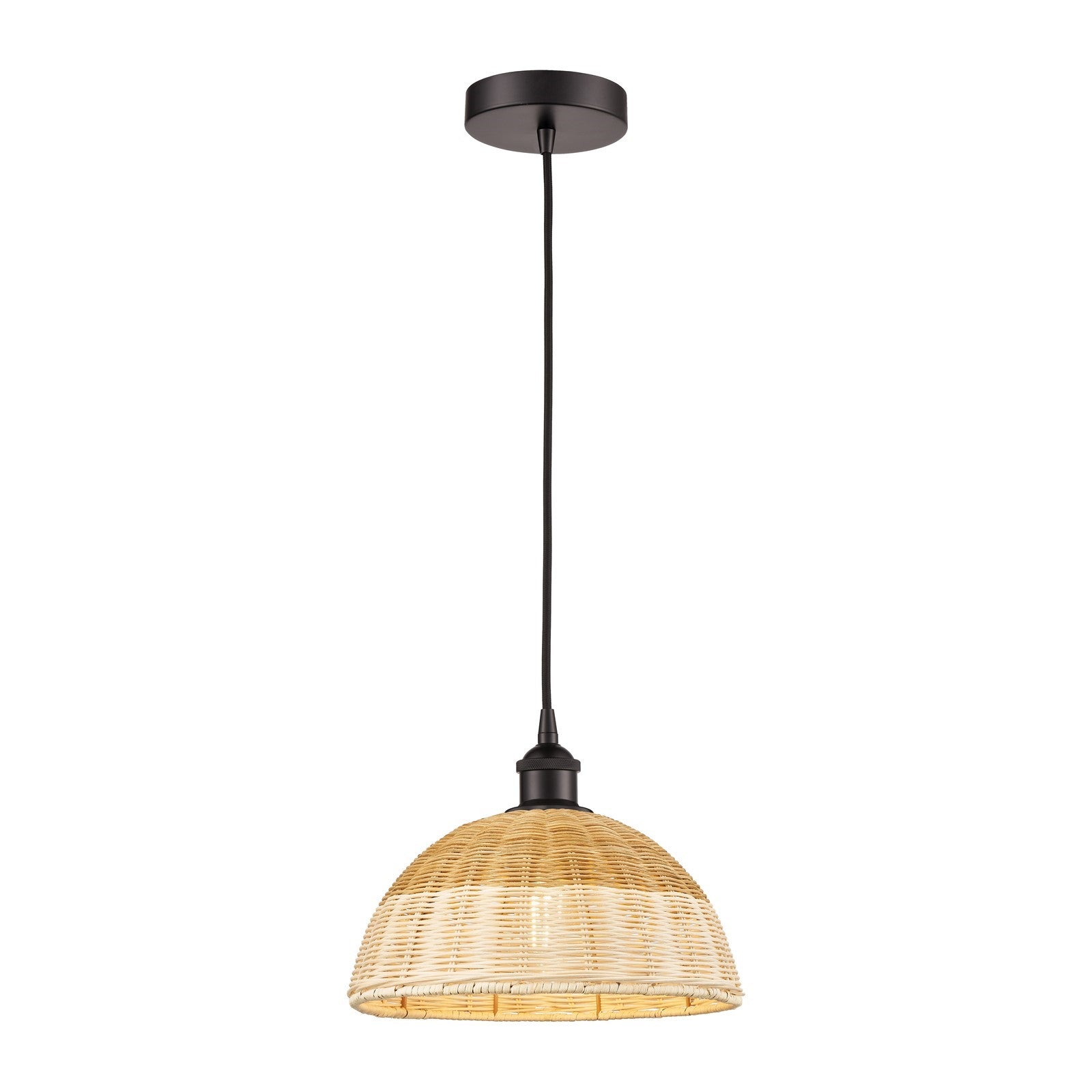 Innovations Natural Ballston Dome 12in 1-Light Mini Pendant | Farmhouse Oil Rubbed Bronze Steel and Natural Fiber | Model 616-1P-OB-NBD2-12-NAT