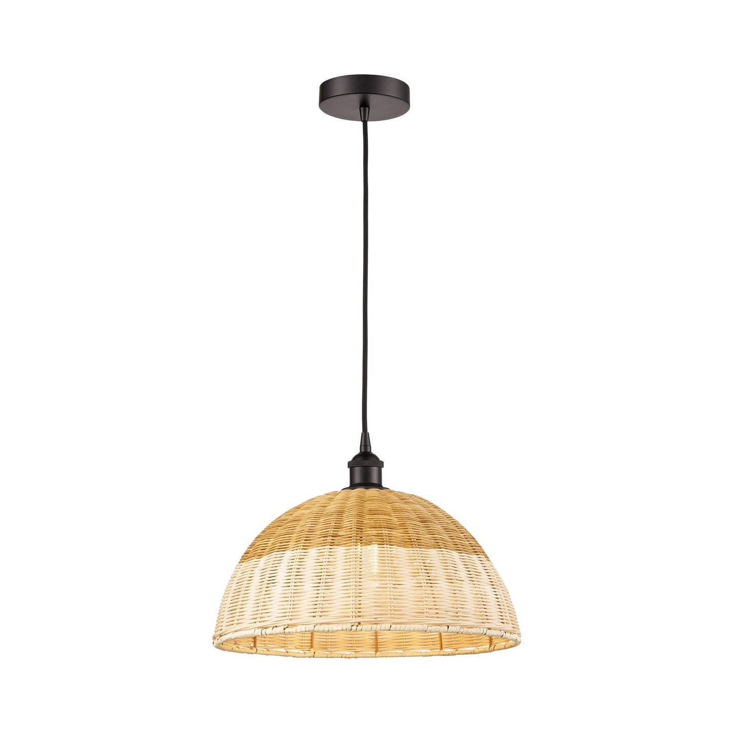 Innovations Natural Ballston Dome 16in 1-Light Mini Pendant | Farmhouse Oil Rubbed Bronze and Natural Fiber Dome Shade | Model 616-1P-OB-NBD2-16-NAT