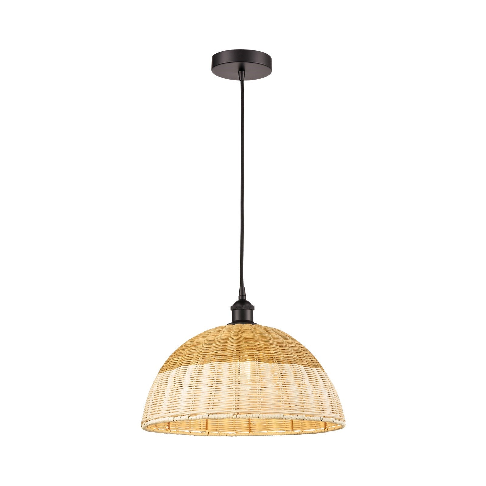 Innovations Natural Ballston Dome 16in 1-Light Mini Pendant | Farmhouse Oil Rubbed Bronze and Natural Fiber Dome Shade | Model 616-1P-OB-NBD2-16-NAT