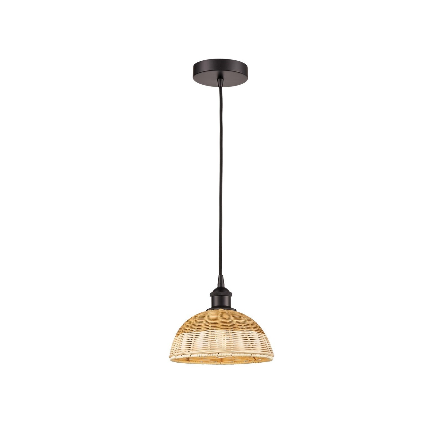 Innovations Natural Ballston Dome 9in 1-Light Mini Pendant | Farmhouse Oil Rubbed Bronze and Natural Fiber Dome | Kitchen | Model 616-1P-OB-NBD2-9-NAT