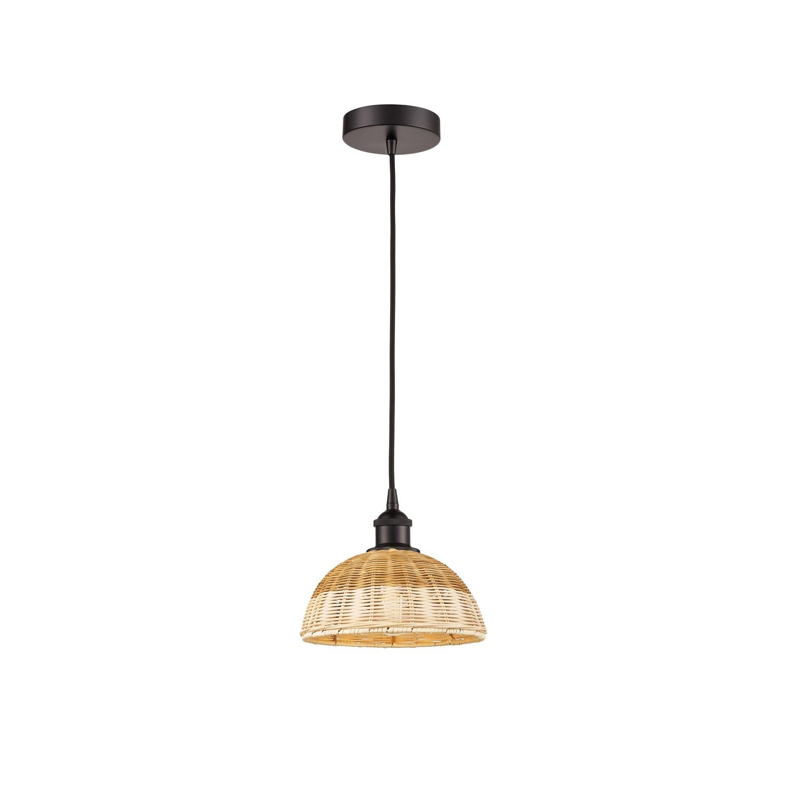 Innovations Natural Ballston Dome 9in 1-Light Mini Pendant | Farmhouse Oil Rubbed Bronze and Natural Fiber Dome | Kitchen | Model 616-1P-OB-NBD2-9-NAT