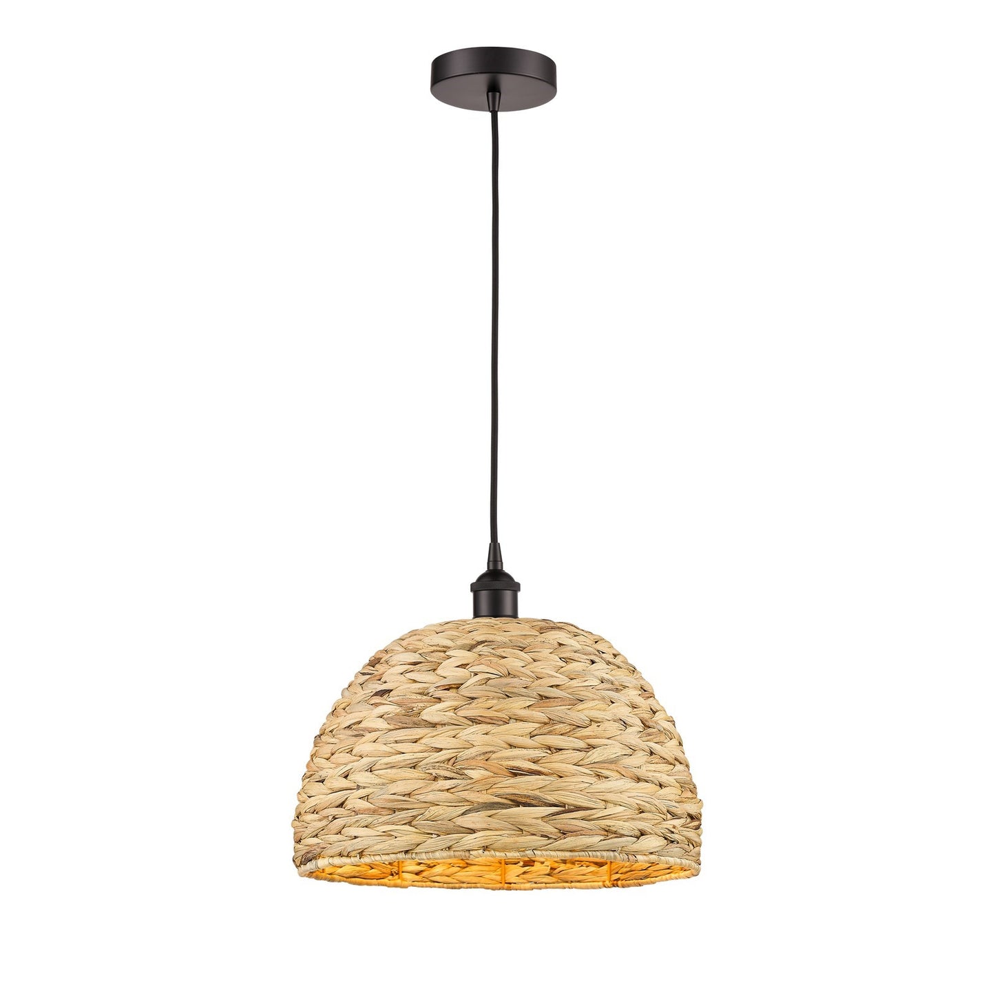 Innovations Woven Rattan 16in 1-Light Mini Pendant | Industrial Oil Rubbed Bronze Steel and Natural Fiber Shade | Kitchen | Model 616-1P-OB-RBD-16-NAT