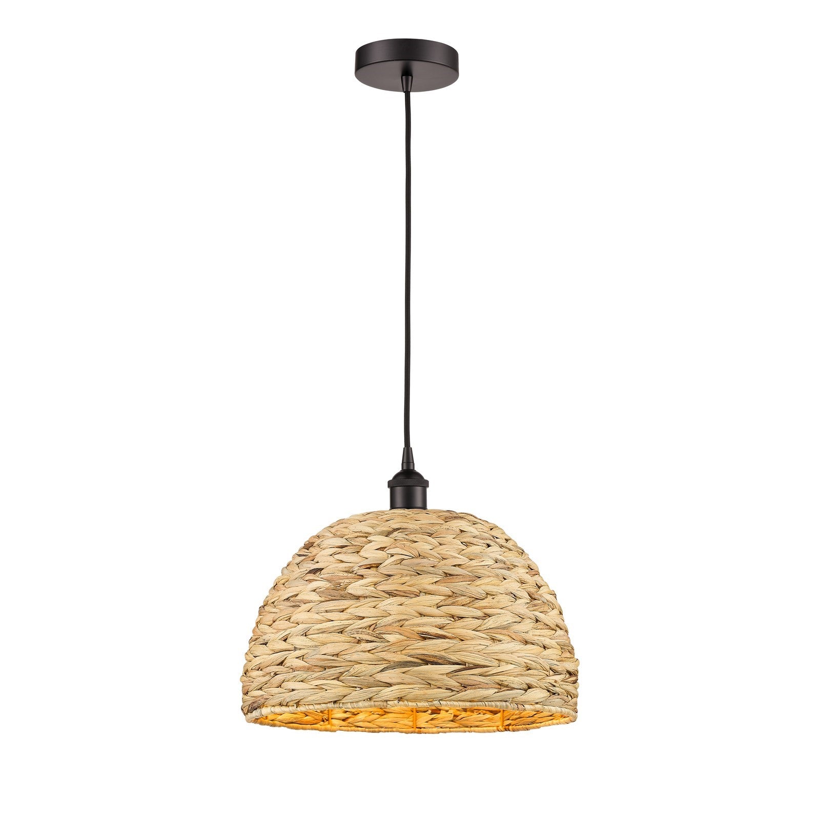 Innovations Woven Rattan 16in 1-Light Mini Pendant | Industrial Oil Rubbed Bronze Steel and Natural Fiber Shade | Kitchen | Model 616-1P-OB-RBD-16-NAT