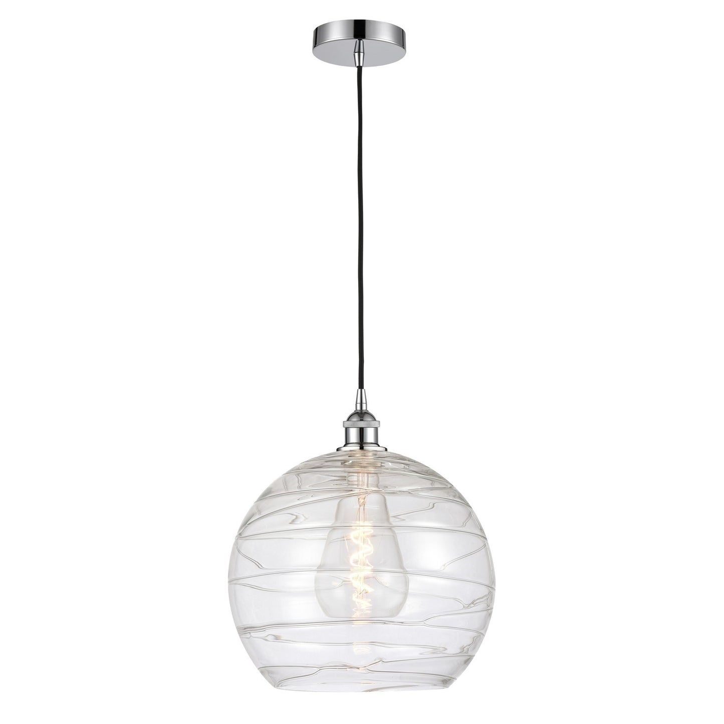Innovations Athens Deco Swirl 14in 1-Light Mini Pendant | Industrial Polished Chrome and Clear Glass | Kitchen Island & | Model 616-1P-PC-G1213-14CL