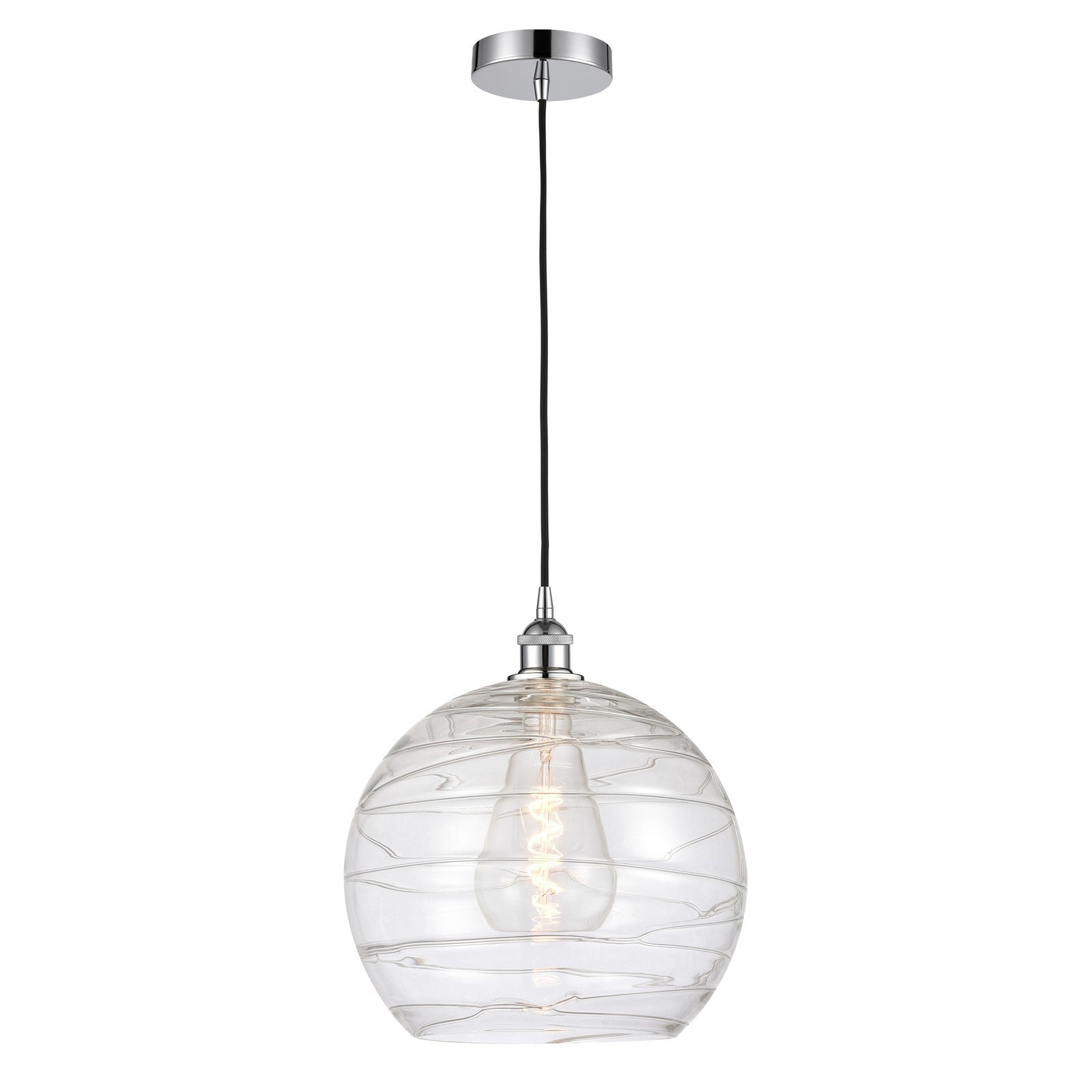 Innovations Athens Deco Swirl 14in 1-Light Mini Pendant | Industrial Polished Chrome and Clear Glass | Kitchen Island & | Model 616-1P-PC-G1213-14CL
