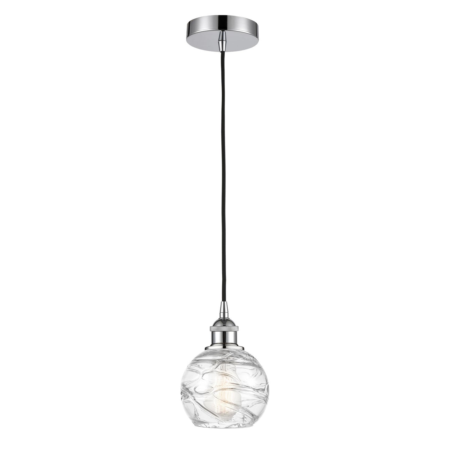 Innovations Athens Deco Swirl 6in 1-Light Mini Pendant | Industrial Polished Chrome and Clear Deco Swirl Glass | Kitchen | Model 616-1P-PC-G1213-6CL