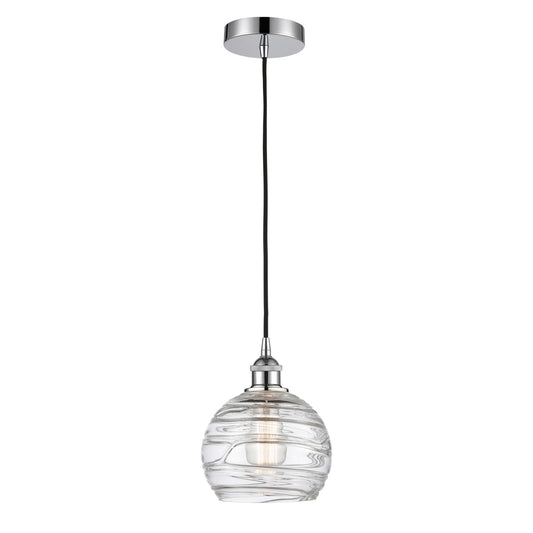 Innovations Athens Deco Swirl 8in 1-Light Mini Pendant | Industrial Polished Chrome Steel and Clear Deco Swirl Glass | Kitchen | Model 616-1P-PC-G1213-8CL