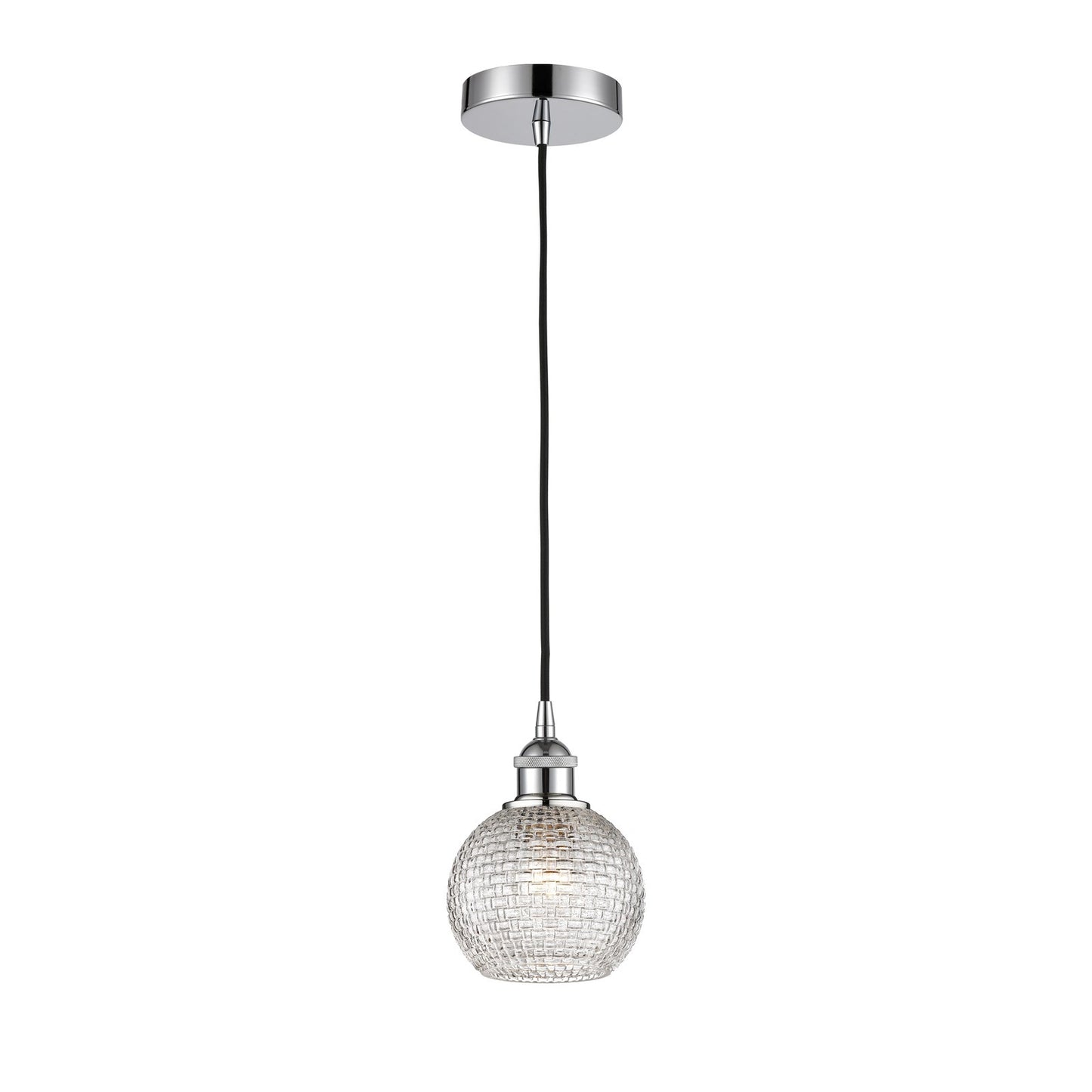 Innovations Athens 6in 1-Light Mini Pendant | Modern Farmhouse Polished Chrome and Clear Basket Weave Glass | Kitchen Island & | Model 616-1P-PC-G122C-6CL