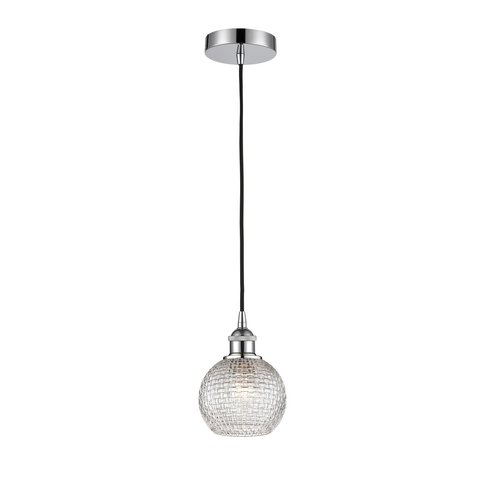 Innovations Athens 6in 1-Light Mini Pendant | Modern Farmhouse Polished Chrome and Clear Basket Weave Glass | Kitchen Island & | Model 616-1P-PC-G122C-6CL