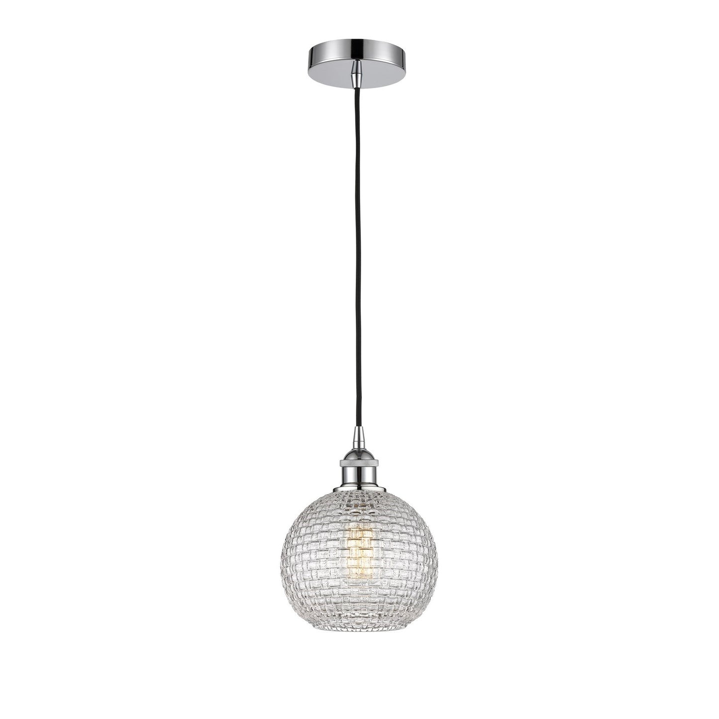 Innovations Athens 8in 1-Light Mini Pendant | Modern Farmhouse Polished Chrome Steel and Clear Basket Weave Glass | Kitchen | Model 616-1P-PC-G122C-8CL
