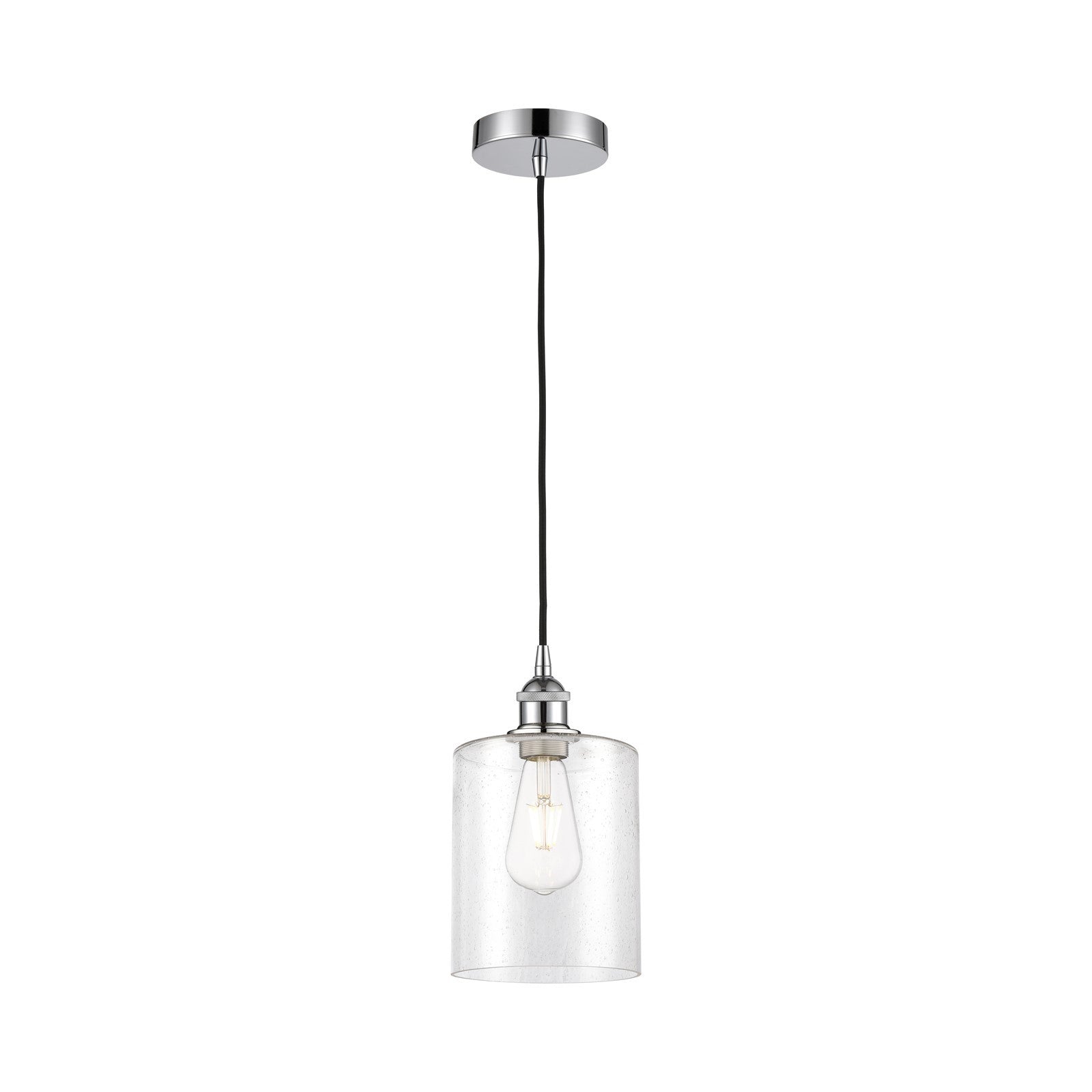 Innovations Paladin 7in 1-Light Mini Pendant | Farmhouse Polished Chrome Steel and Seedy Glass Cylinder | Kitchen Island & | Model 616-1P-PC-G4424-7