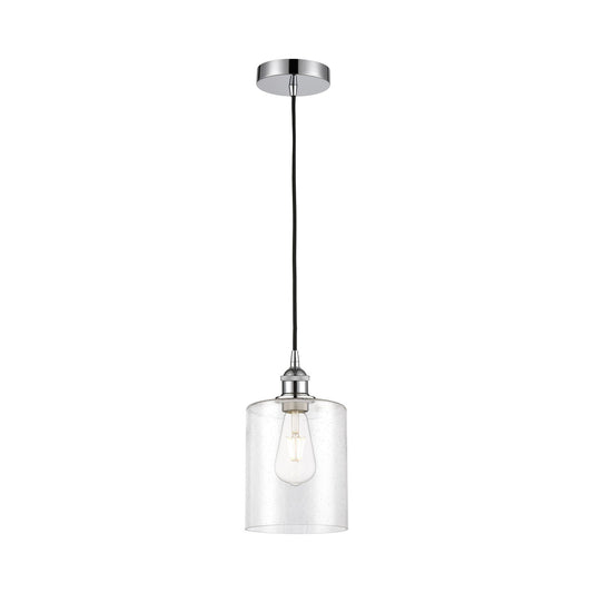Innovations Paladin 7in 1-Light Mini Pendant | Farmhouse Polished Chrome Steel and Seedy Glass Cylinder | Kitchen Island & | Model 616-1P-PC-G4424-7