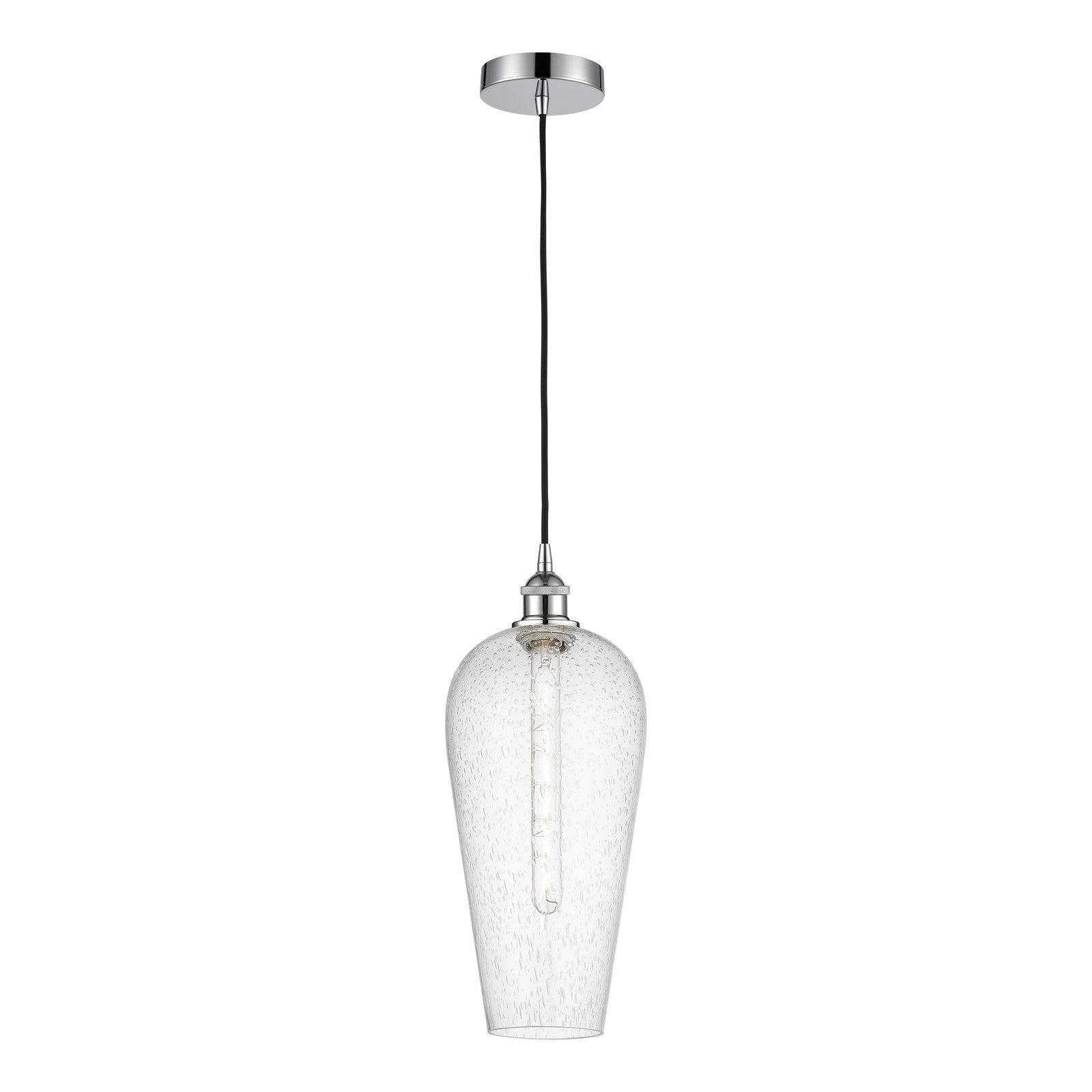Innovations Chelsea 8in 1-Light Mini Pendant | Industrial Polished Chrome and Matte Black Seedy Glass | Kitchen Island & | Model 616-1P-PC-G456-8SDY
