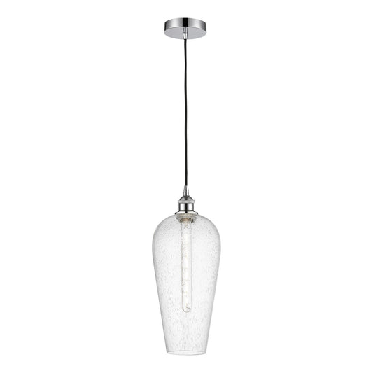 Innovations Chelsea 8in 1-Light Mini Pendant | Industrial Polished Chrome and Matte Black Seedy Glass | Kitchen Island & | Model 616-1P-PC-G456-8SDY