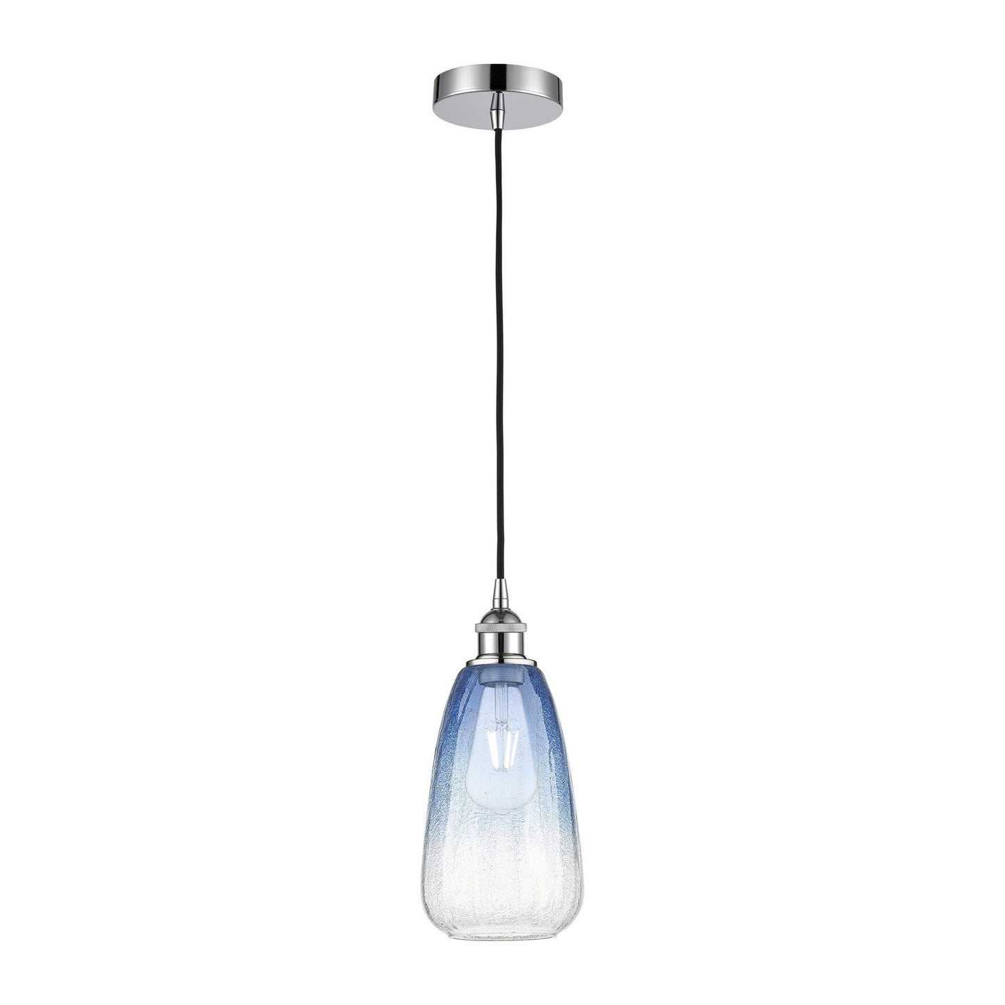 Innovations Brookhaven Almond 6in 1-Light Mini Pendant | Industrial Polished Chrome and Sapphire Blue Glass | Kitchen Island & | Model 616-1P-PC-G480-6SB
