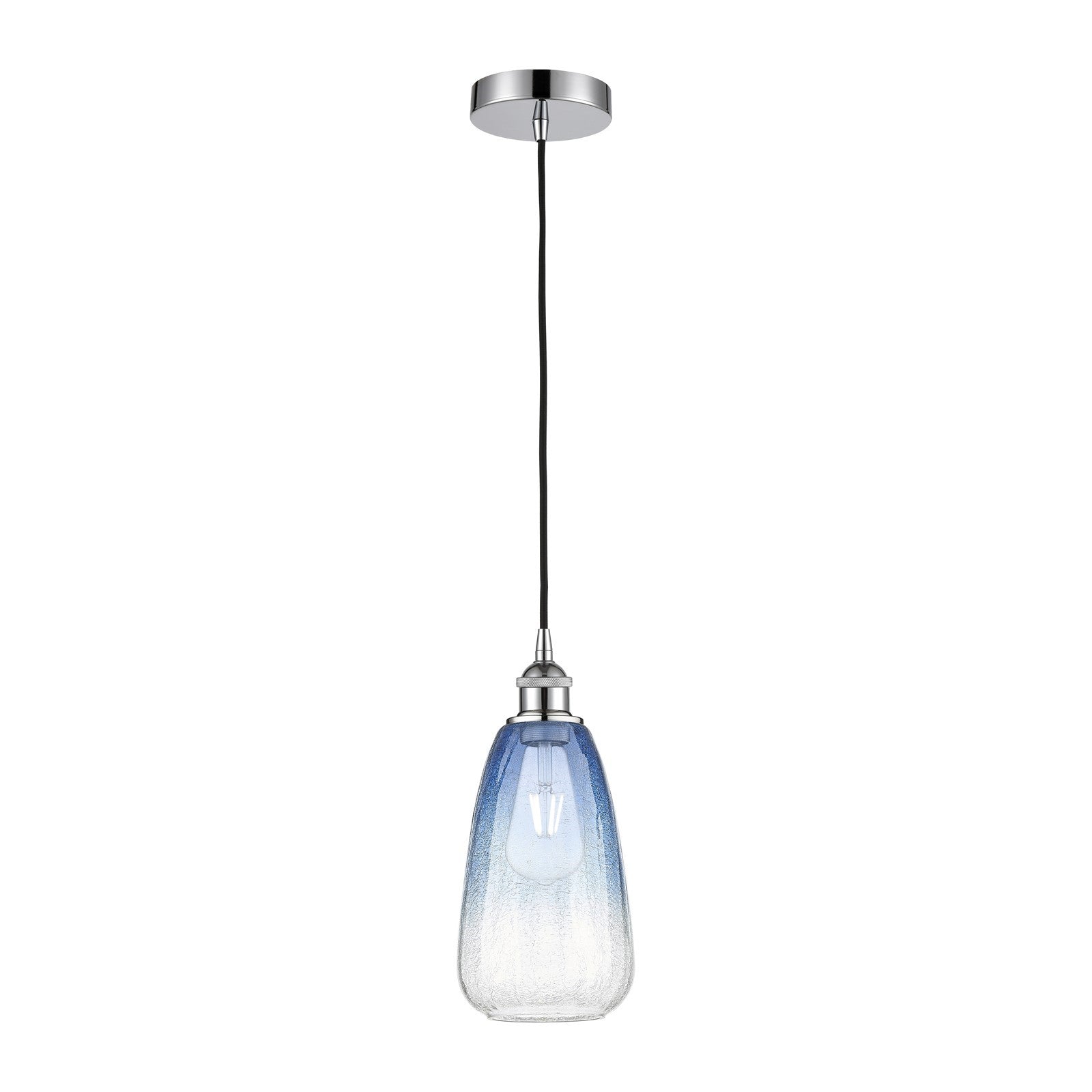 Innovations Brookhaven Almond 6in 1-Light Mini Pendant | Industrial Polished Chrome and Sapphire Blue Glass | Kitchen Island & | Model 616-1P-PC-G480-6SB