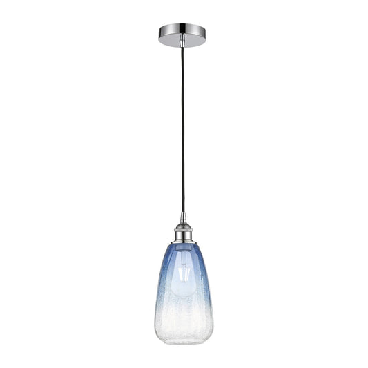 Innovations Brookhaven Almond 6in 1-Light Mini Pendant | Industrial Polished Chrome and Sapphire Blue Glass | Kitchen Island & | Model 616-1P-PC-G480-6SB