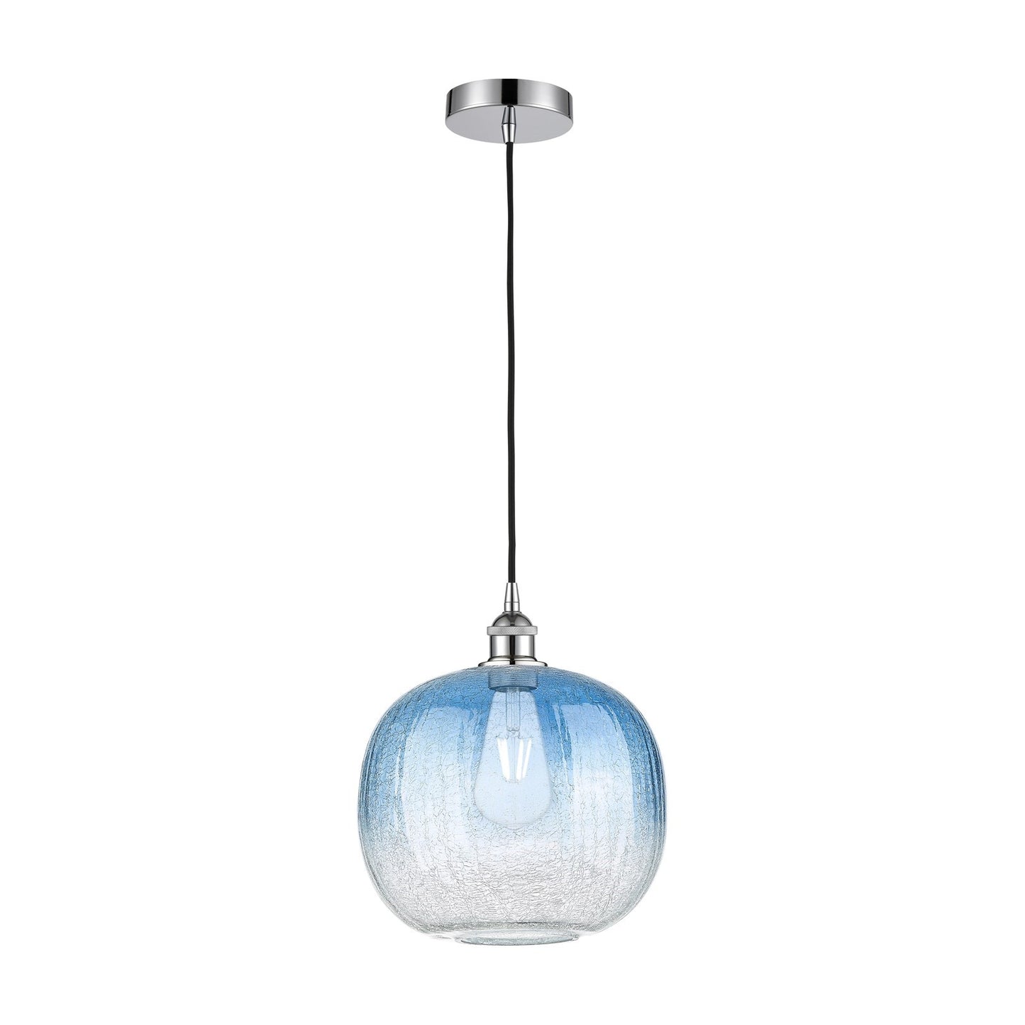 Innovations Brookhaven Sphere 11in 1-Light Mini Pendant | Industrial Polished Chrome and Sapphire Blue Glass | Kitchen Island | Model 616-1P-PC-G481-10SB