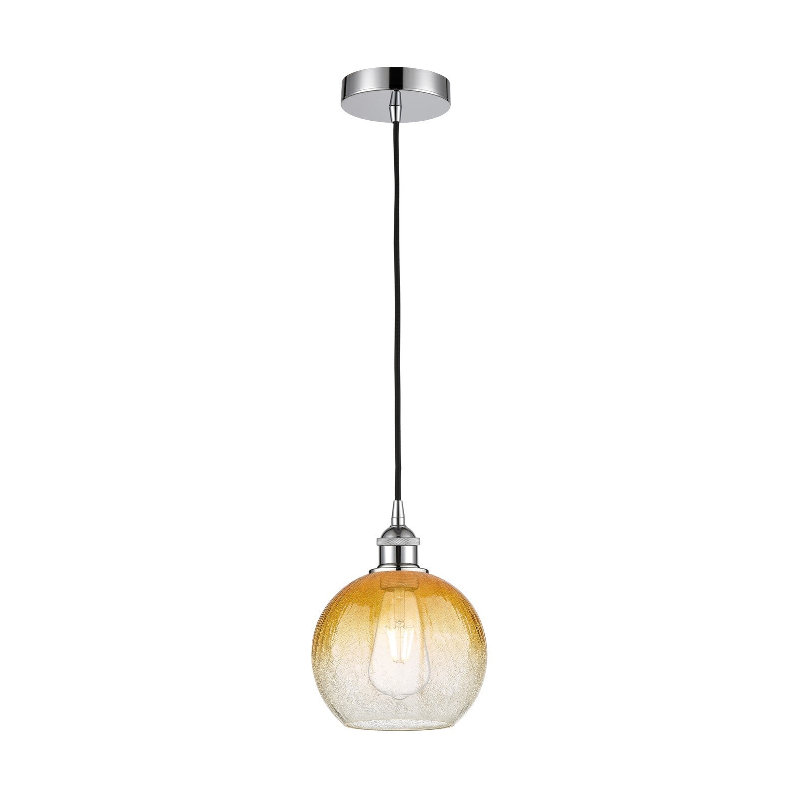 Innovations Brookhaven Globe 8in 1-Light Mini Pendant | Industrial Polished Chrome Steel and Amber Glass | Kitchen Island & | Model 616-1P-PC-G483-8AM